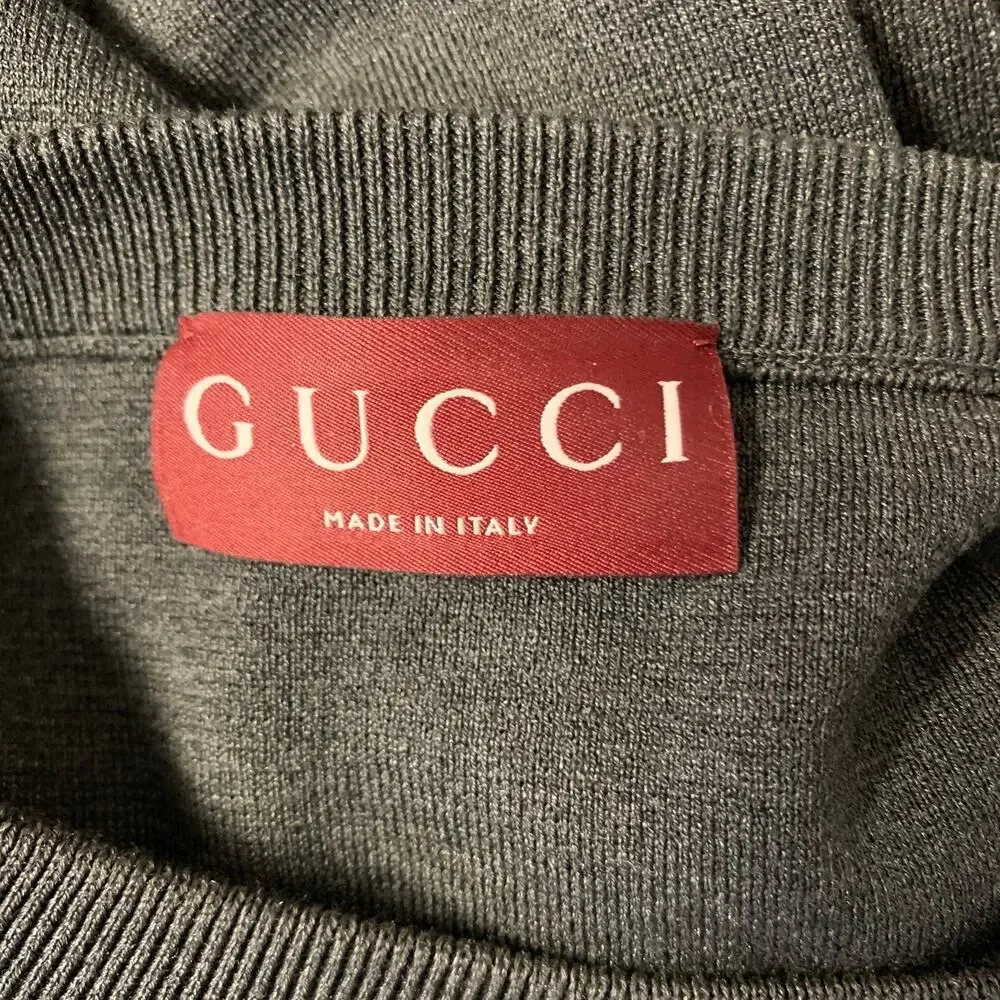 GUCCI Size XL Grey Dark Grey Knitted Silk Cotton Crew Neck Pullover